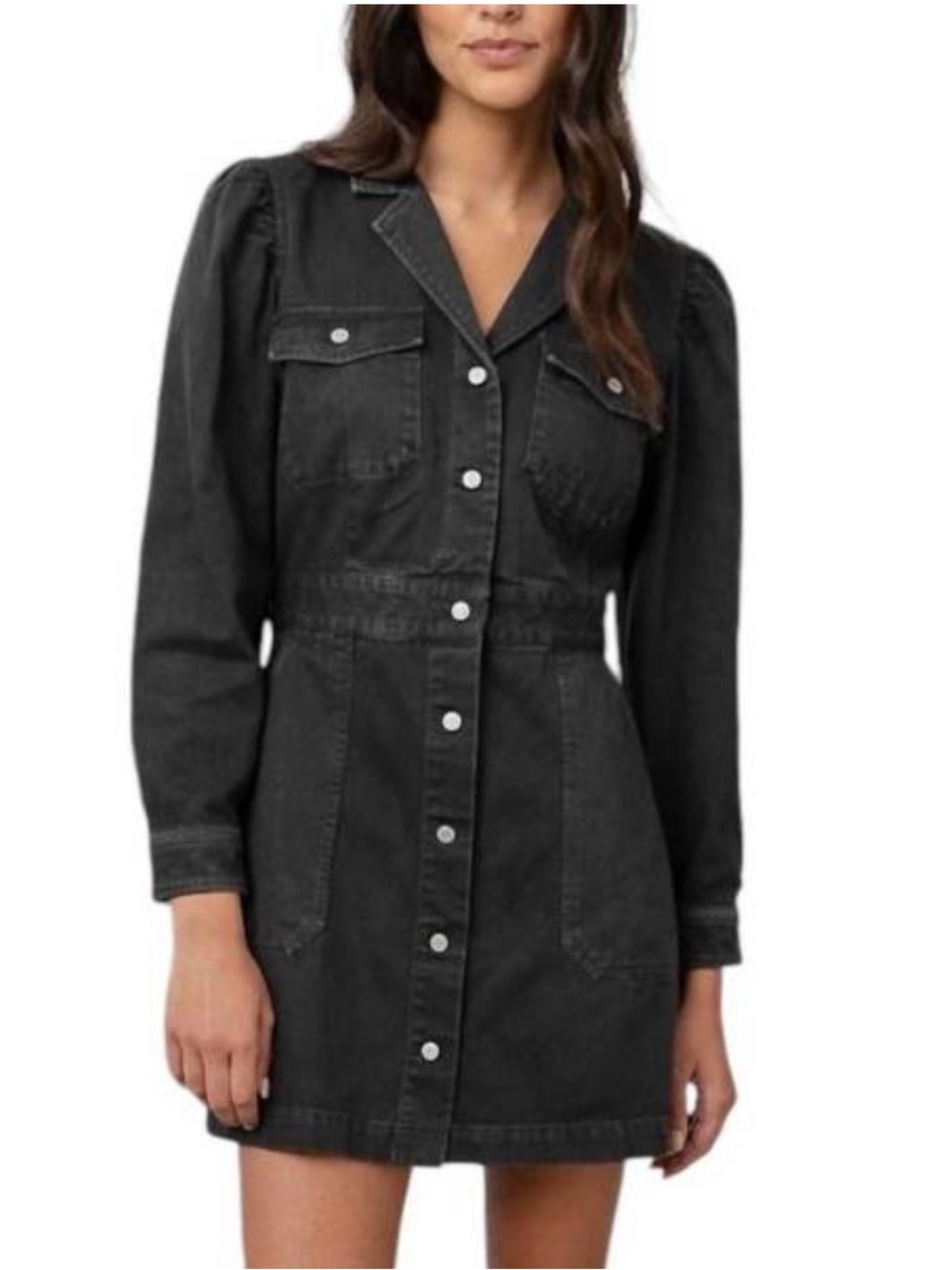 Rails “Lisette Carbon” Black Denim Button Down Mini Dress. Size Medium.